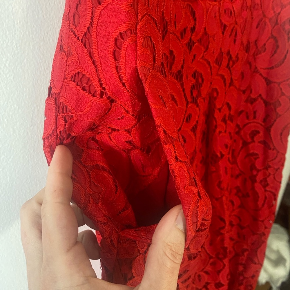 Anthropologie Moulinette Soeurs Jaeda Red Lace Sleeveless Wide Leg Jumpsuit 0 - Picture 4 of 6
